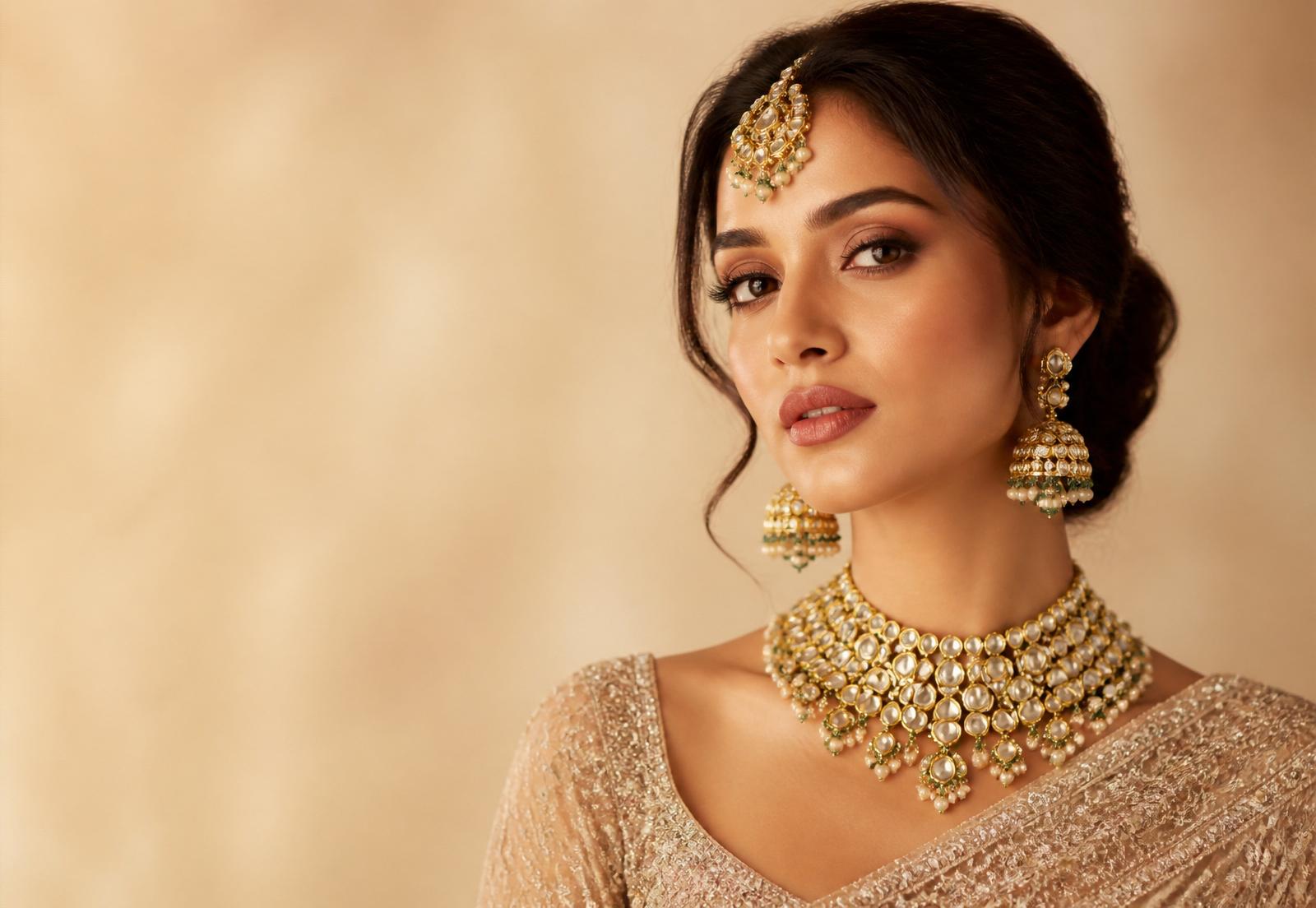 Model wearing kundan jewellery